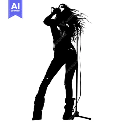 Aset premium populer: Silhouette of a Female Singer Performing with a Microphone