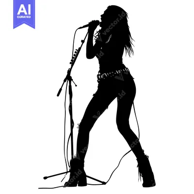 Aset premium populer: Silhouette of a Female Singer Performing on Stage