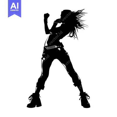 Aset desain premium: Silhouette of a woman with windblown hair posing with a clenched fist