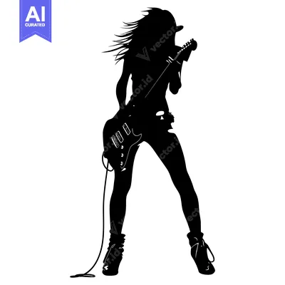 Popular premium asset: Silhouette of a Female Rock Musician Playing Guitar