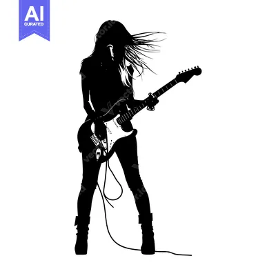 Premium design asset: Silhouette of a Woman Playing an Electric Guitar