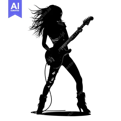 Aset desain premium: Silhouette of a Woman Playing an Electric Guitar