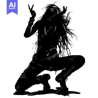 Silhouette of a woman with long hair, wearing a belt and bracelets, po