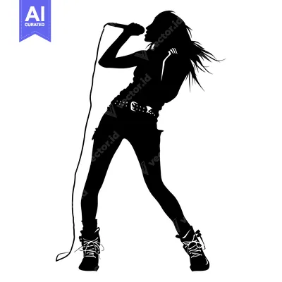 Premium design asset: Silhouette of a Woman Singing into a Microphone