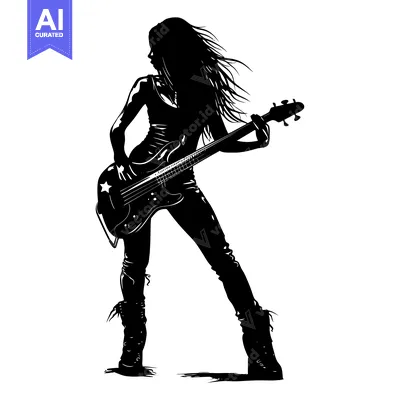 Aset premium populer: Silhouette of a Woman Playing an Electric Bass Guitar