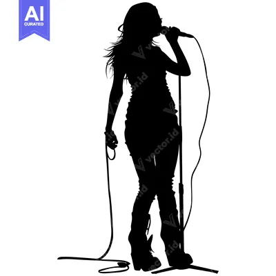 Aset premium populer: Silhouette of a Female Singer Performing on Stage