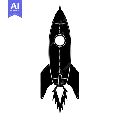 Black and white silhouette of a rocket taking off