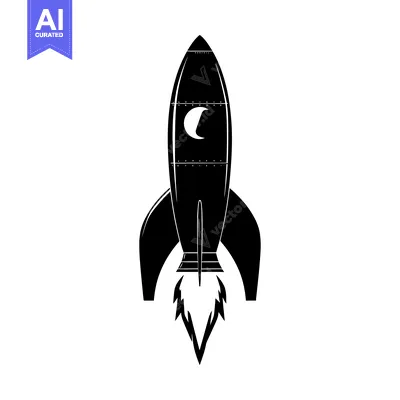 Premium design asset: Black and White Rocket Ship With Crescent Moon Icon