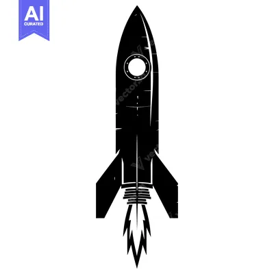 Black and White Silhouette of a Rocket Launching into Space