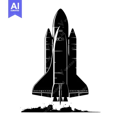 Black and white silhouette of a space shuttle taking off