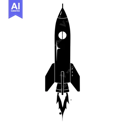 Aset desain premium: Black and White Silhouette of a Rocket Launching