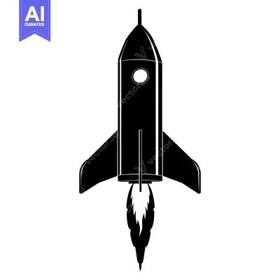 Aset premium populer: Black and white silhouette of a rocket taking off