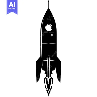 Black and White Silhouette of a Rocket Taking Off