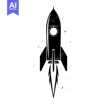 Aset premium populer: Black and White Illustration of a Rocket Taking Off