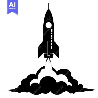 Aset premium populer: Black and White Silhouette of a Rocket Launching with Smoke