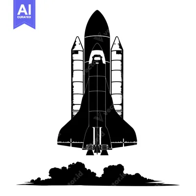 Popular premium asset: Black and White Silhouette of a Space Shuttle Taking Off
