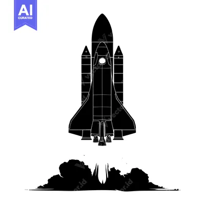 Premium design asset: Black and White Silhouette of a Space Shuttle Taking Off