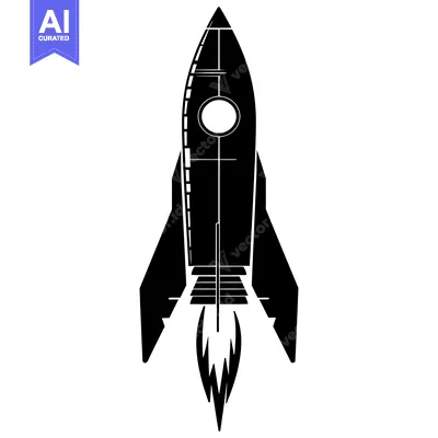 Aset desain premium: Black and White Silhouette of a Rocket Launching