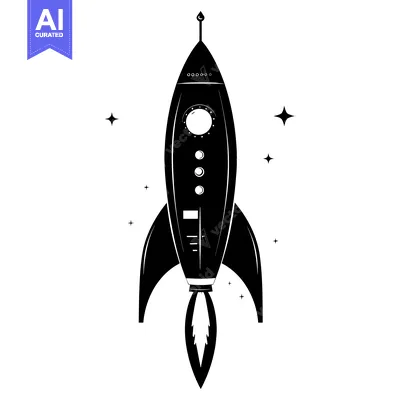 Popular premium asset: Black and White Silhouette of a Rocket Ship Launching into Space