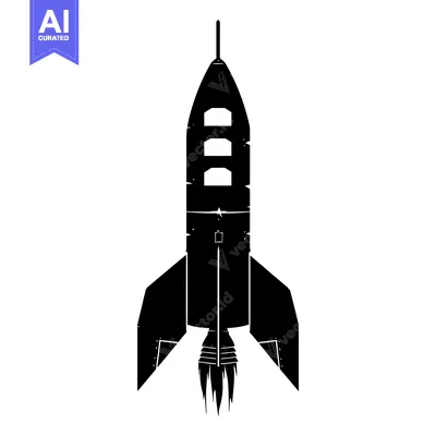 Aset desain premium: Black and White Silhouette of a Rocket Taking Off