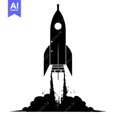 Black and White Silhouette of a Rocket Taking Off
