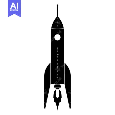 Black and White Silhouette of a Rocket in Flight