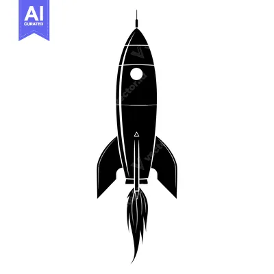 Aset premium populer: Black and White Silhouette of a Rocket Ship Taking Off