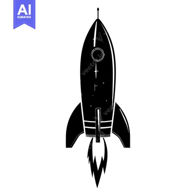Aset premium populer: Black and White Silhouette of a Rocket Ship in Flight