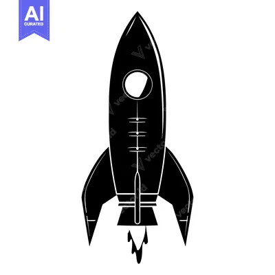 Black and white silhouette of a rocket ship taking off