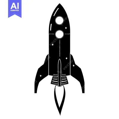 Black and White Silhouette of a Space Rocket with Flames