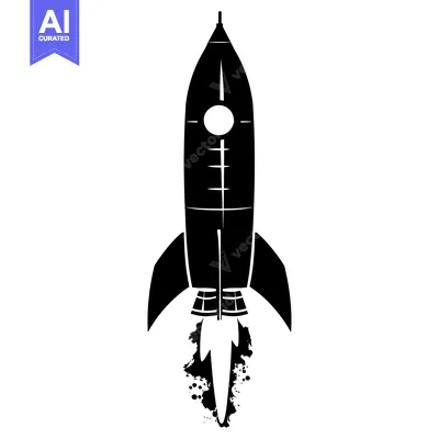 Aset premium populer: Black and White Silhouette of a Rocket Ship Taking Off