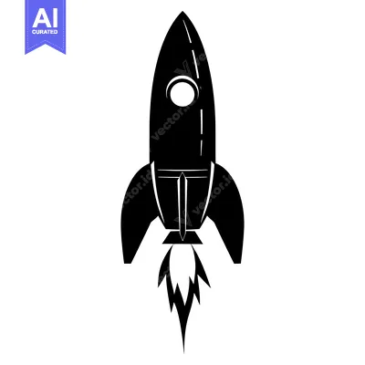 Aset desain premium: Black and White Illustration of a Rocket Taking Off