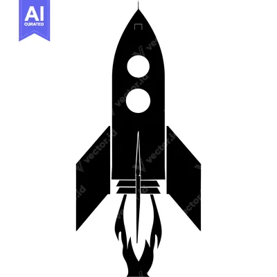 Aset desain premium: Black and white silhouette of a rocket taking off