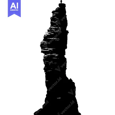 Aset premium populer: A Solitary Figure Stands Atop a Tall, Rugged Cliff