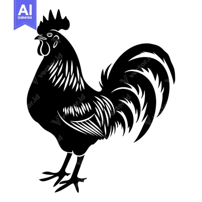 Aset premium populer: Black and White Stylized Illustration of a Rooster