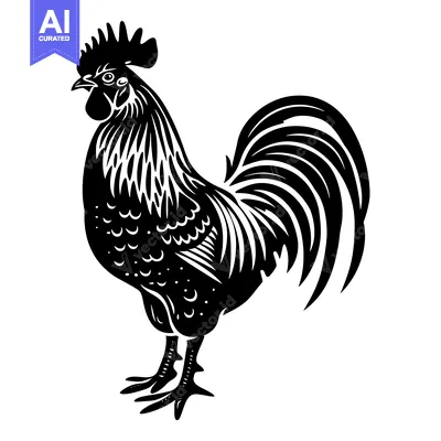 Aset premium populer: Black and White Illustration of a Rooster