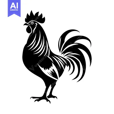 Aset premium populer: Black and White Silhouette of a Rooster with a Large Tail