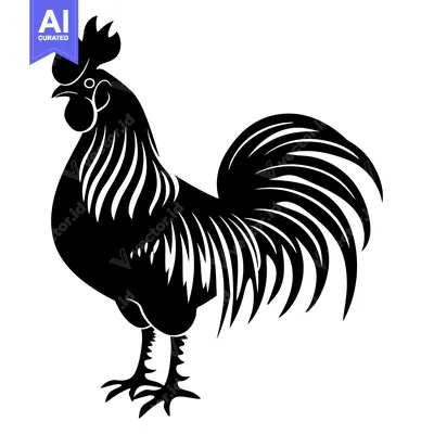 Aset premium populer: Black and White Silhouette of a Rooster with a Large Tail