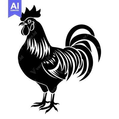 Popular premium asset: Black and White Silhouette of a Rooster with a Long Tail