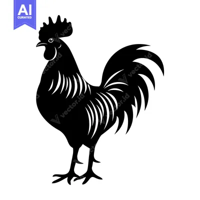 Aset premium populer: Black and White Silhouette of a Rooster