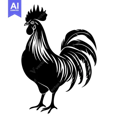 Popular premium asset: Black and White Silhouette of a Rooster with a Large Tail
