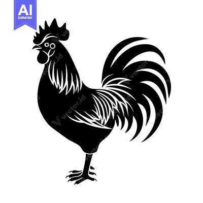 Aset desain premium: Black and White Stylized Illustration of a Rooster