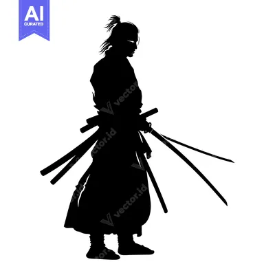 Aset desain premium: Silhouette of a Samurai Warrior Holding a Sword