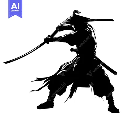 Premium design asset: Silhouette of a Samurai Warrior in Action with Katana