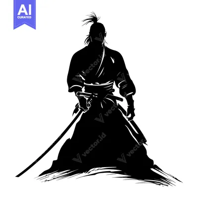 Premium design asset: Silhouette of a Samurai Warrior Holding a Katana Sword