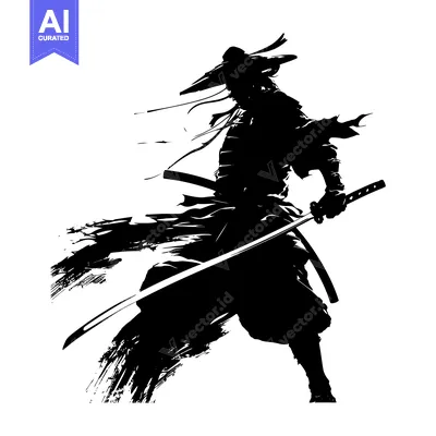 Aset desain premium: Silhouette of a Samurai Warrior Holding a Sword
