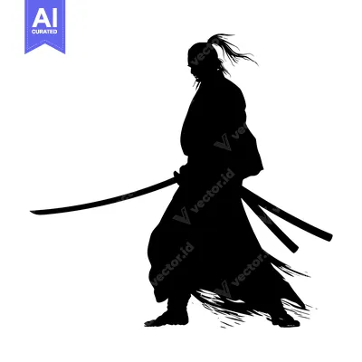 Aset premium populer: Silhouette of a Samurai Warrior Holding a Sword