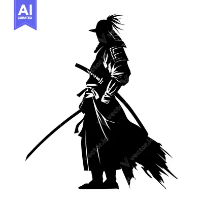 Aset desain premium: Silhouette of a Samurai Warrior with a Sword