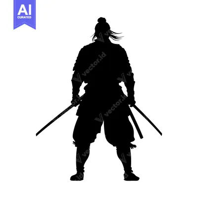 Aset premium populer: Silhouette of a Samurai Warrior with Swords