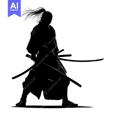 Popular premium asset: Silhouette of a Samurai Holding Two Swords